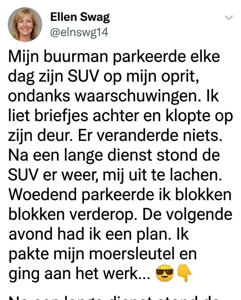 Mijn buurman dacht dat mijn oprit gratis parkeren was, dus leerde ik hem een lesje