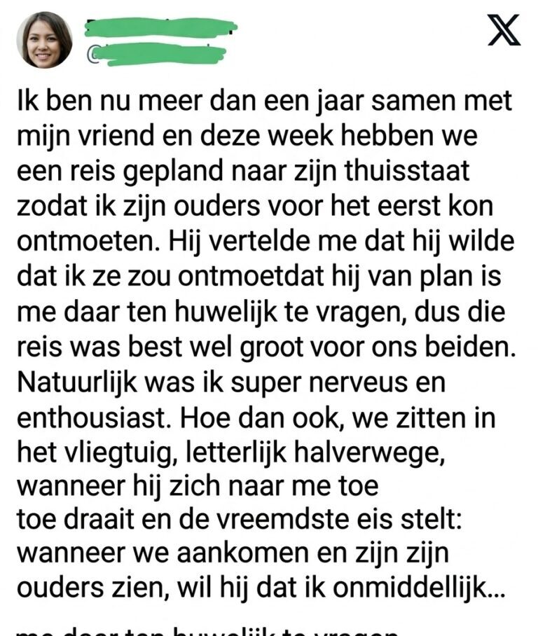Mijn vriend nam me mee om zijn ouders te ontmoeten voordat hij me ten huwelijk vroeg, maar zijn eis midden…